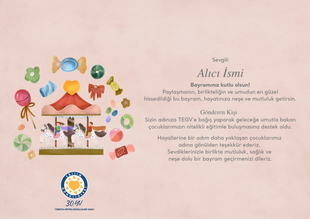 Bayram Tebriği Bağış Sertifikası sertifika görseli.