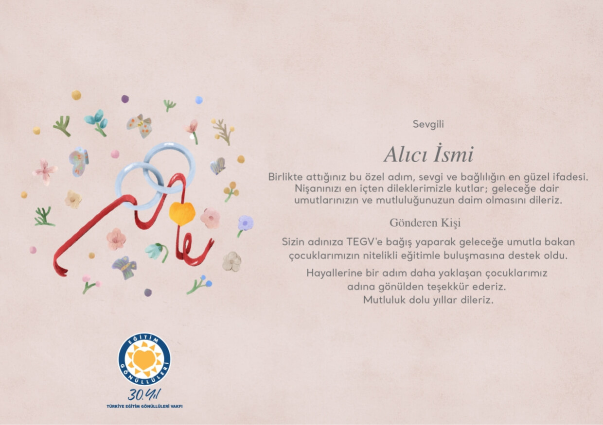 Nişan Tebriği Bağış Sertifikası sertifika görseli.