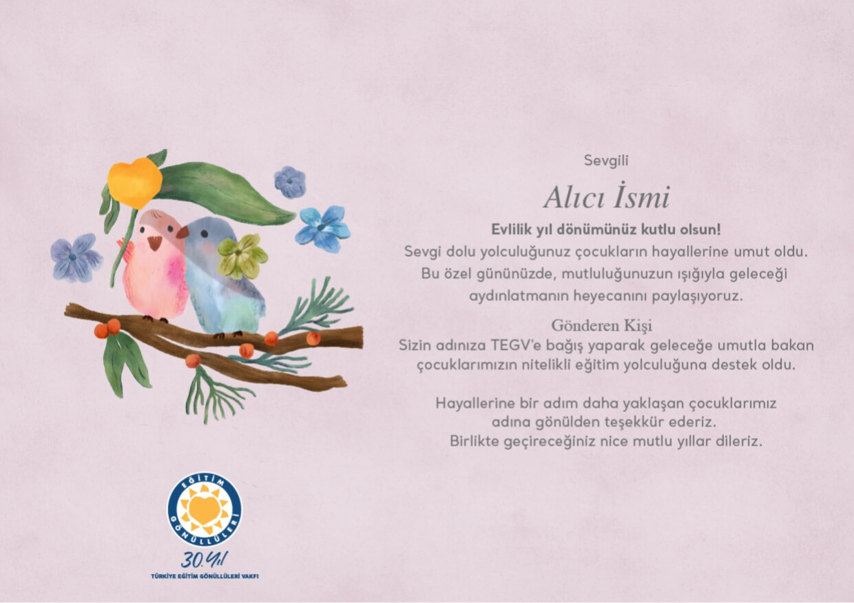 Evlilik Yıl Dönümü Bağış Sertifikası sertifika görseli.